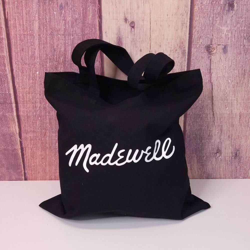 Madewell Bien Fait Medium Size Black Canvas Reusable Shopping Shoulder Tote Bag